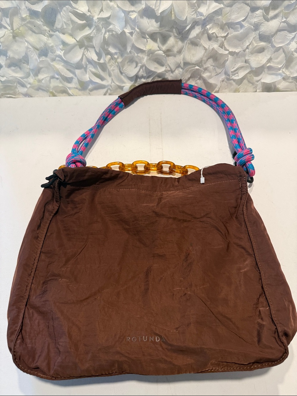 Rotunda Brown Shoulder Bag with Colorful Rope Strap